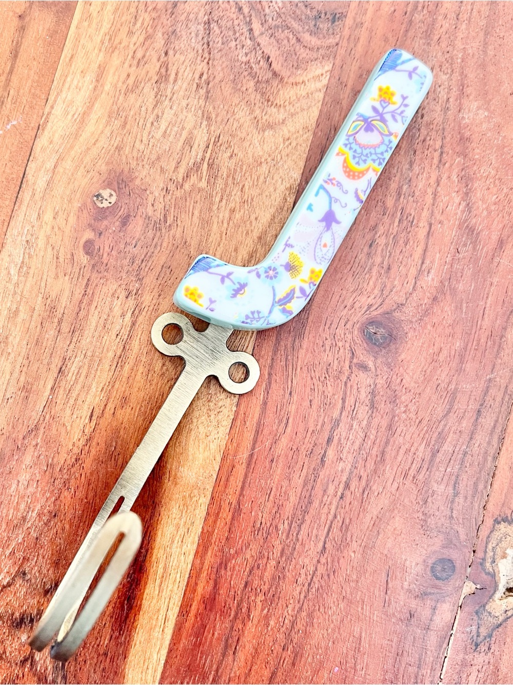 Anthropologie Floral J Ceramic Handle Wall Hook in Lavender, Yellow and Gold
